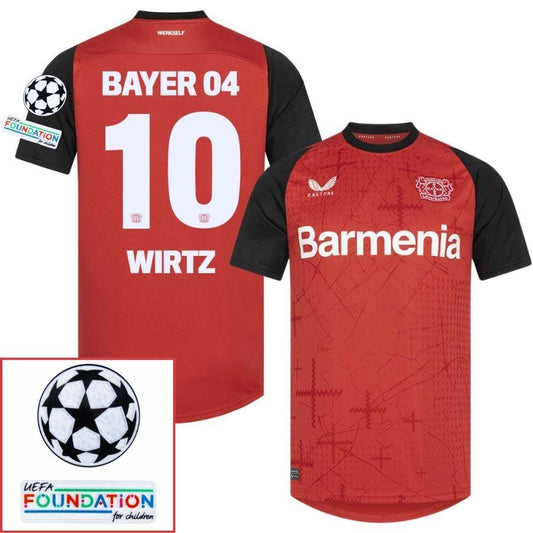 Bayer 04 Leverkusen Wirtz 10 Home Fan Jersey 2024/25 Patches UCL UEFA Foundation (Official Printing)