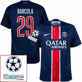 Paris Saint-Germain Barcola 29 Fan Jersey Home 2024/25 Patches UCL UEFA Foundation (Official Printing)