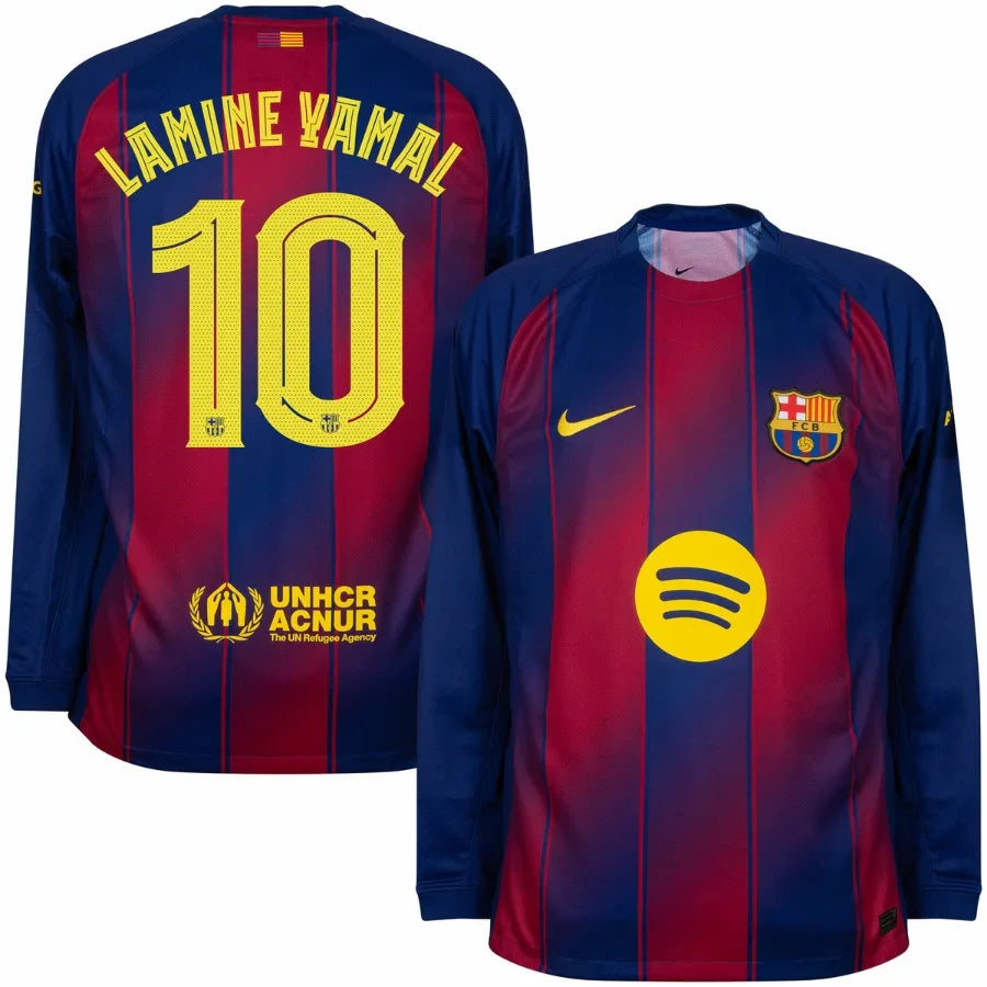 Barcelona Home Lamine Yamal 10 Fan Jersey Long Sleeve 2025/26