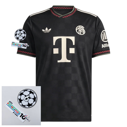 Bayern München Third Fan Jersey 2025/26 Patches UCL + 10th Anniversary UEFA Foundation